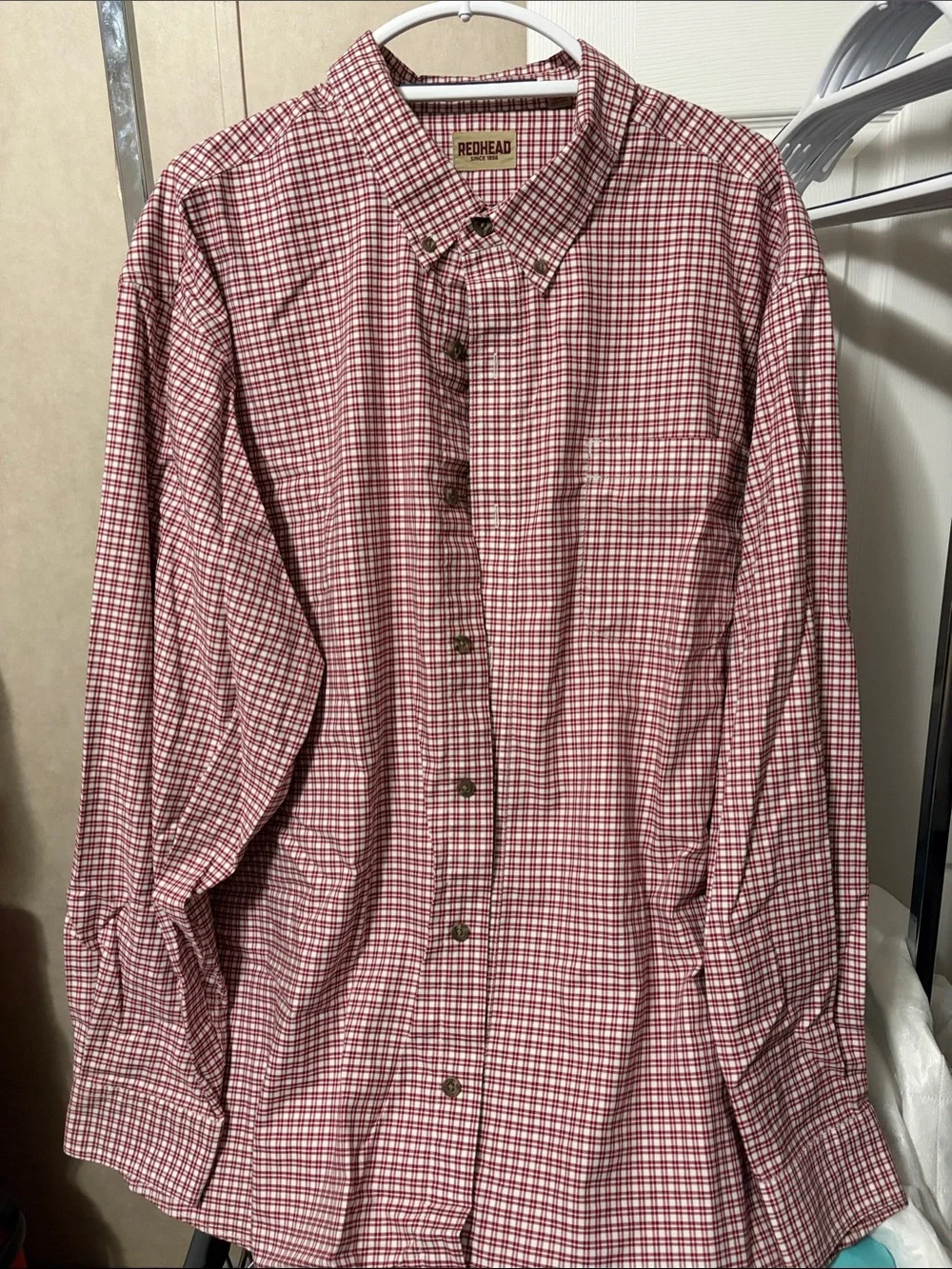 RedHead Men’s Red and White Plaid Button-Down Shirt